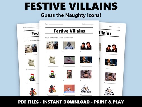 Festive Villains picture quiz sheet preview