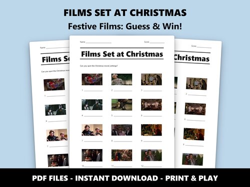 Films Set at Christmas picture quiz sheet preview