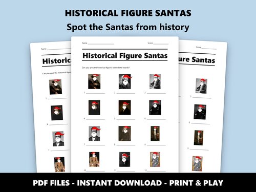 Historical Figure Santas picture quiz sheet preview