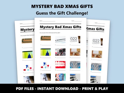 Mystery Bad Xmas Gifts close-up picture quiz sheet preview
