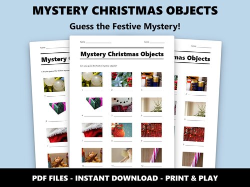 Mystery Christmas Objects close-up picture quiz sheet preview