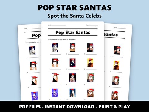 Pop Star Santas picture quiz sheet preview
