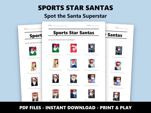 Sports Star Santas picture quiz sheet preview