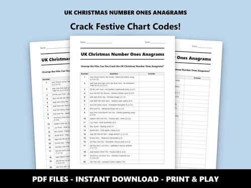 UK Christmas Number Ones Anagrams quiz sheet preview