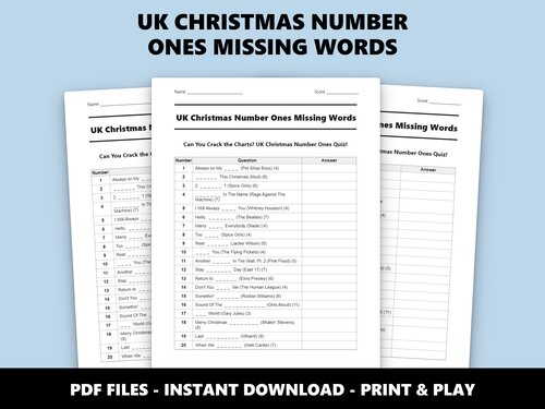 UK Christmas Number Ones Missing Words quiz preview