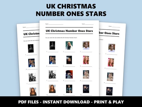 UK Christmas Number Ones Stars picture quiz sheet preview