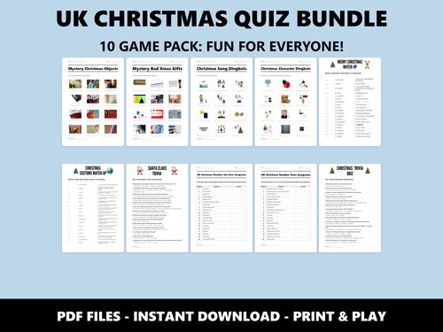 UK Christmas Quiz Bundle of ten quizzes preview