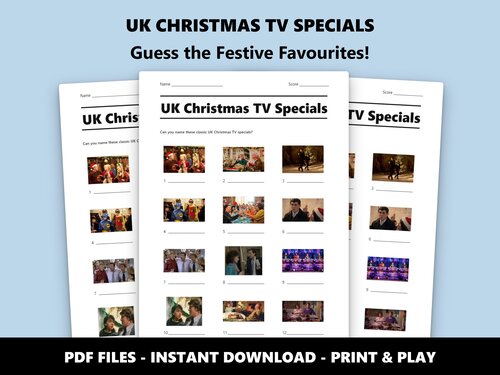 UK Christmas TV Specials picture quiz sheet preview
