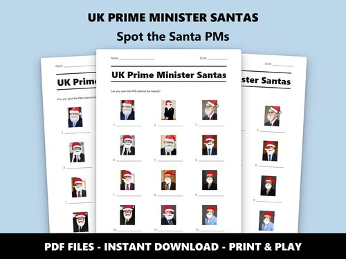 UK Prime Minister Santas picture quiz sheet preview