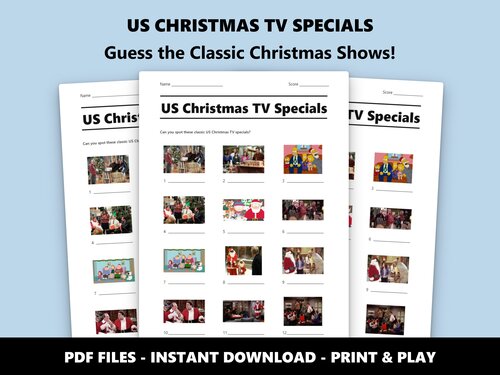 US Christmas TV Specials picture quiz sheet preview