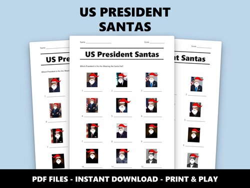 US President Santas picture quiz sheet preview