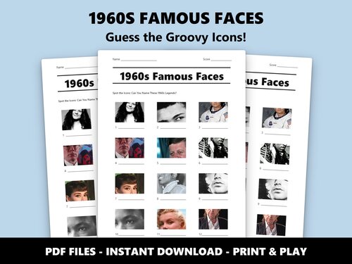 1960s Famous Faces picture quiz sheet preview
