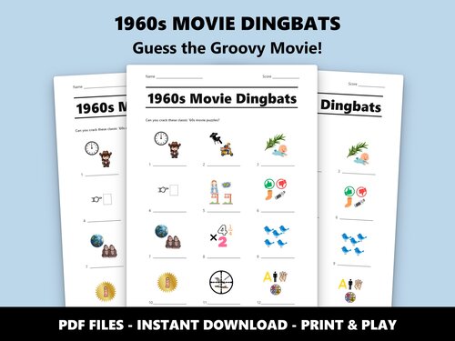 1960s Movie Dingbats quiz sheet preview
