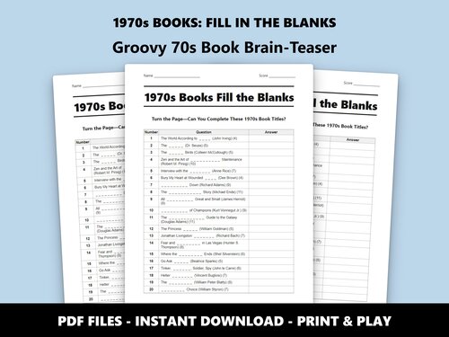 1970s Books Fill the Blanks quiz sheet preview