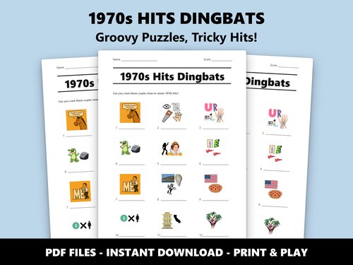 1970s Hits Dingbats quiz sheet preview