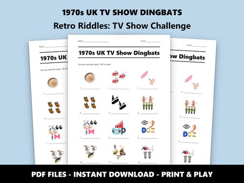 1970s UK TV Show Dingbats quiz sheet preview