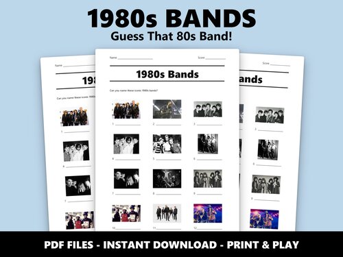 1980s Bands picture quiz sheet preview