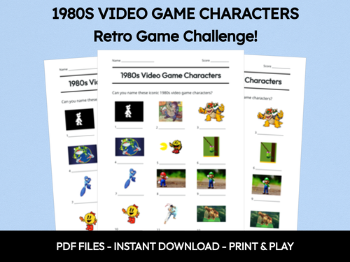 1980s Video Game Characters picture quiz sheet preview