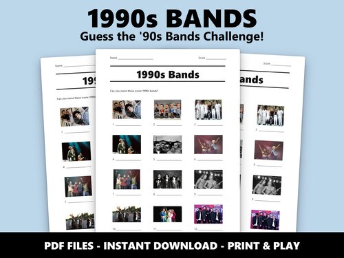 1990s Bands picture quiz sheet preview
