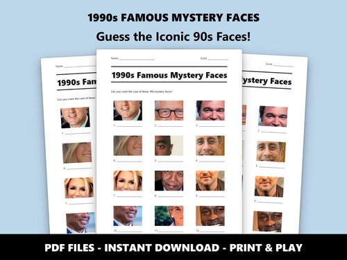 1990s Famous Mystery Faces picture quiz sheet preview