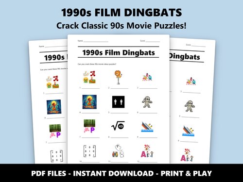 1990s Film Dingbats quiz sheet preview