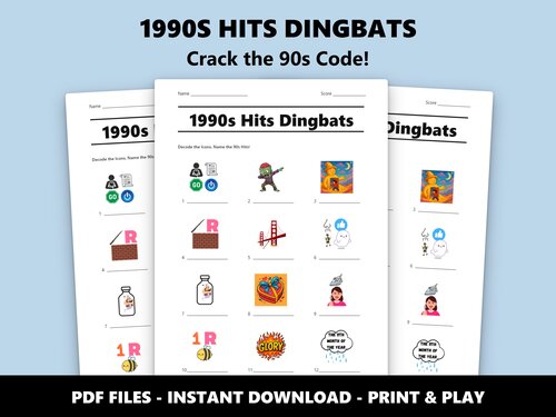 1990s Hits Dingbats quiz sheet preview
