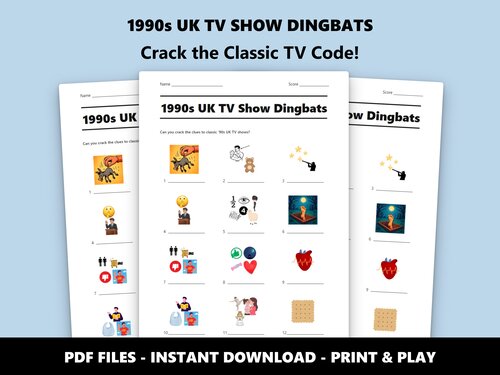 1990s UK TV Show Dingbats quiz sheet preview
