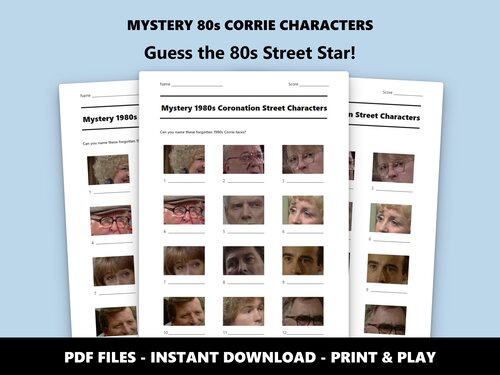 Mystery 80s Corrie Characters picture quiz sheet preview