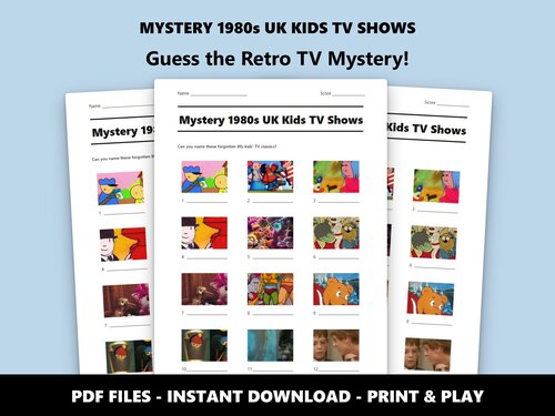 Mystery 1980s UK Kids TV Shows picture quiz sheet preview