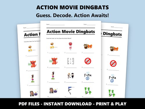 Action Movie Dingbats quiz sheet preview