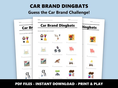 Car Brand Dingbats quiz sheet preview