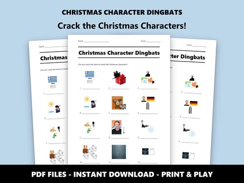 Christmas Character Dingbats quiz sheet preview