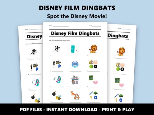 Disney Film Dingbats quiz sheet preview