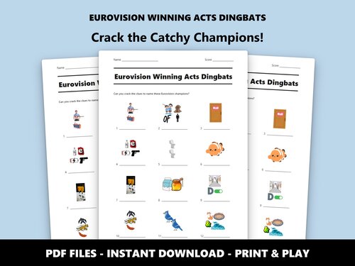 Eurovision Winning Acts Dingbats quiz sheet preview