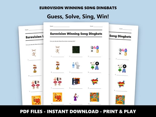 Eurovision Winning Song Dingbats quiz sheet preview