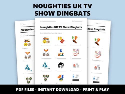 Noughties UK TV Show Dingbats quiz sheet preview