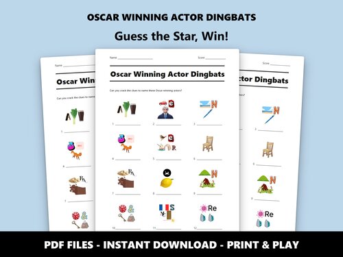 Oscar Winning Actor Dingbats quiz sheet preview