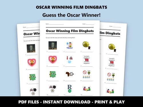Oscar Winning Film Dingbats quiz sheet preview