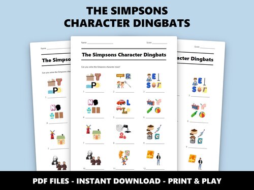The Simpsons Character Dingbats quiz sheet preview
