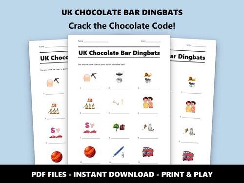 UK Chocolate Bar Dingbats quiz sheet preview