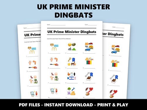 UK Prime Minister Dingbats quiz sheet preview