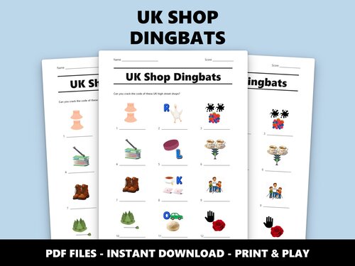 UK Shop Dingbats quiz sheet preview
