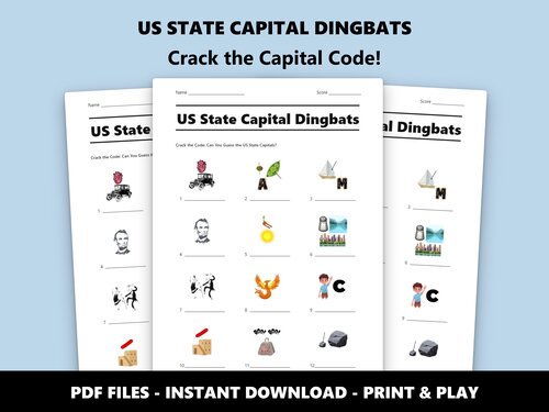 US State Capital Dingbats quiz sheet preview