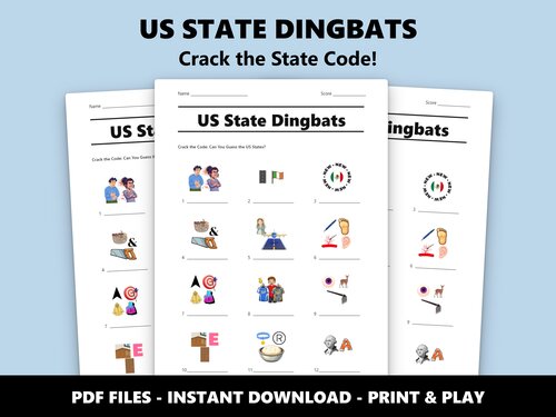 US State Dingbats quiz sheet preview