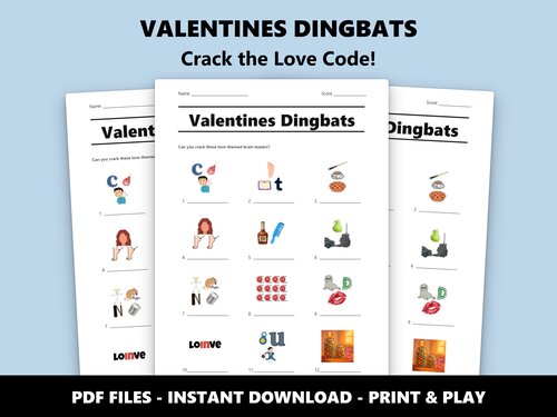 Valentines Dingbats quiz sheet preview