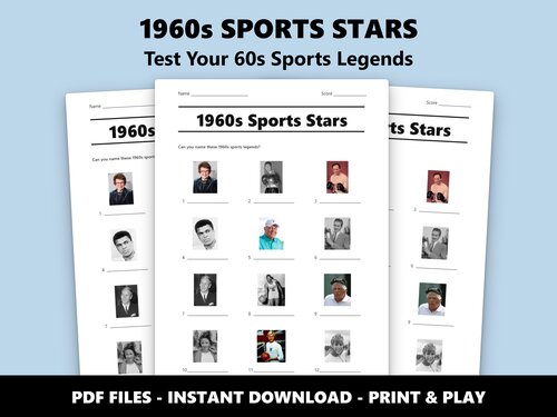 1960s Sports Stars picture quiz sheet preview