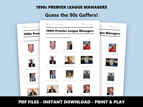 1990s Premier League Managers picture quiz sheet preview
