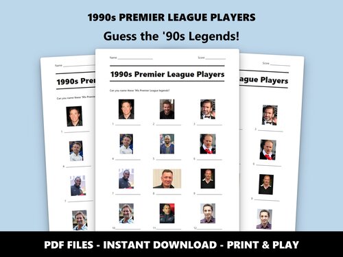 1990s Premier League Players picture quiz sheet preview
