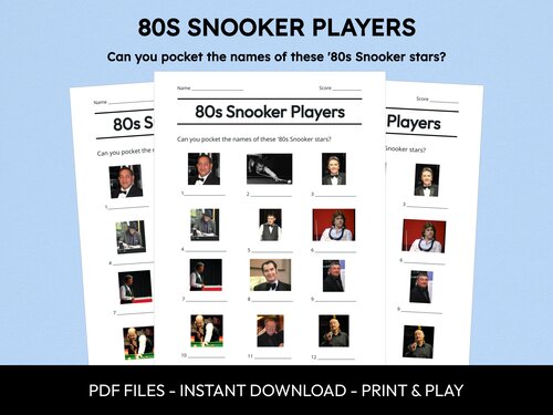 80s Snooker Players picture quiz sheet preview