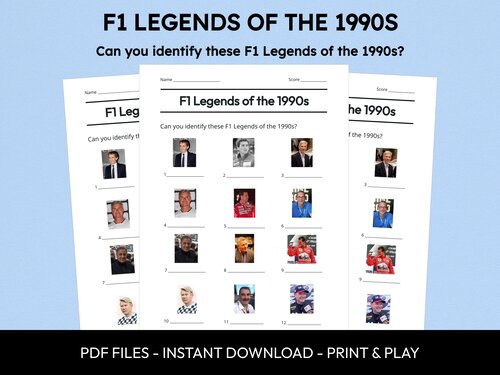 F1 Legends of the 1990s picture quiz sheet preview